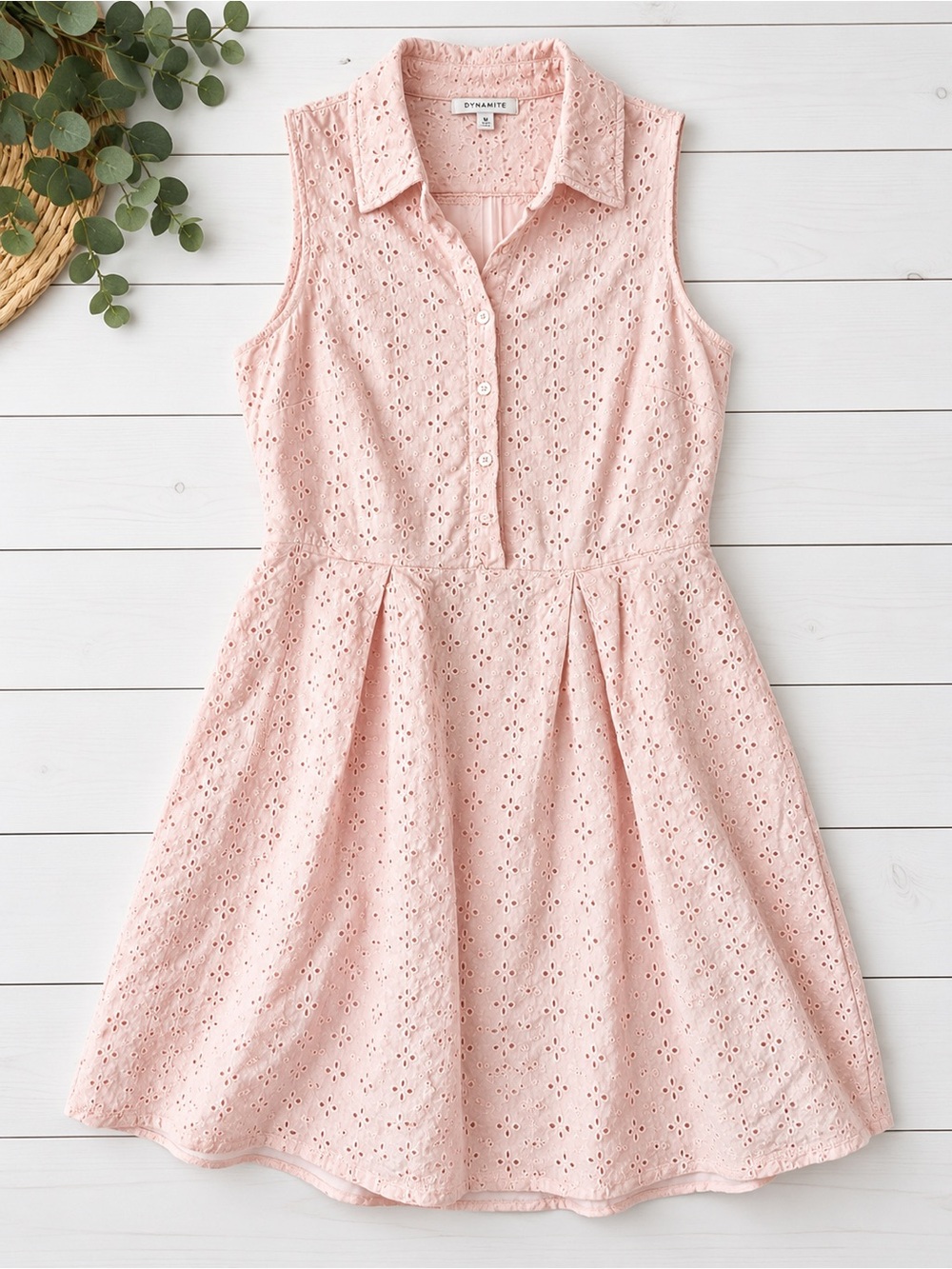 Tommy Hilfiger Pink Eyelet Cotton Shirt Dress Size 8 - Picture 3 of 8